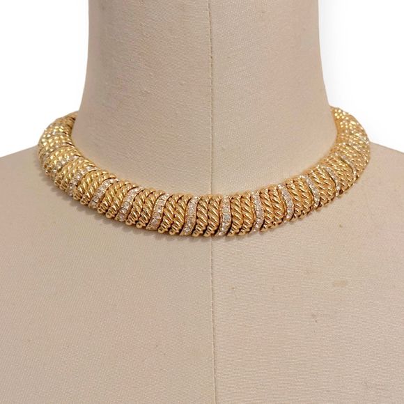 Vintage CINER 18K Gold and Pave Crystal Choker Necklace - Picture 7 of 8